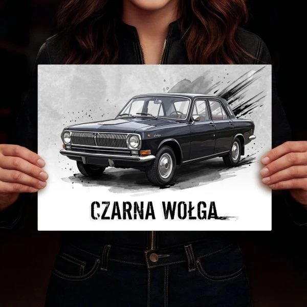 Dekoracyjny obraz metalowy Czarna Wołga GAZ-24